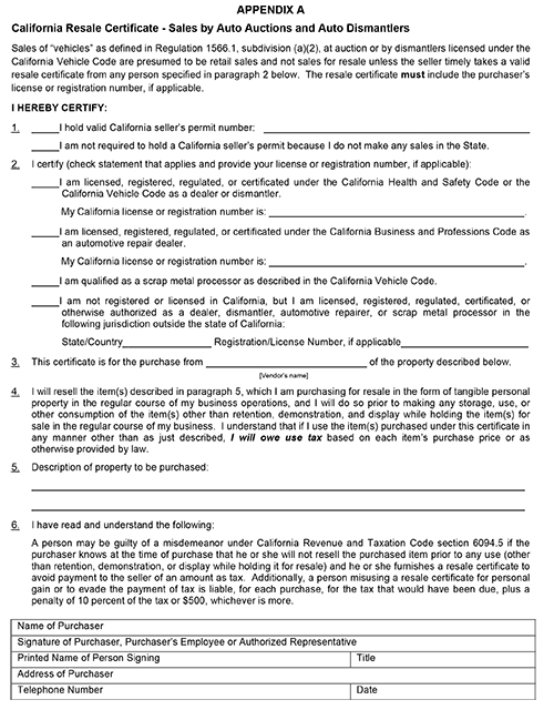 California Resale Certificate